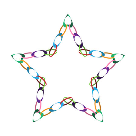 decorative colorful christmas star from paper chain vector, frame, label, clip-art, illustration isolated on white backgroundのイラスト素材