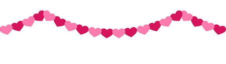 pink hearts cutout chain, modern garland for Valentines Day, vector isolated on white backgroundのイラスト素材