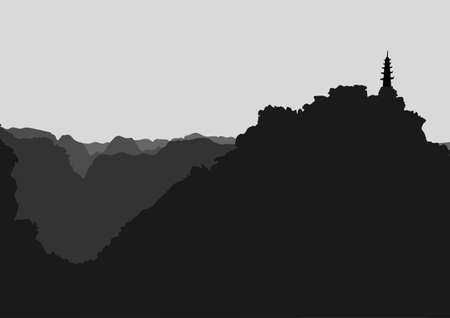 asian landscape with towerのイラスト素材