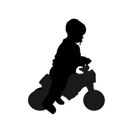 baby sitting on kickback scooter and going forward from profile, vector silhoutteのイラスト素材