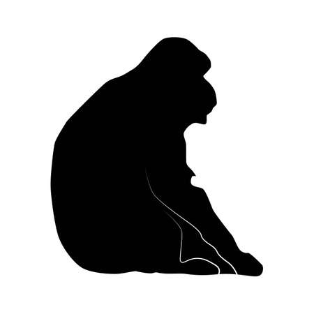 barbary macaque (Macaca sylvanus) form side silhouette, vector isolatedのイラスト素材