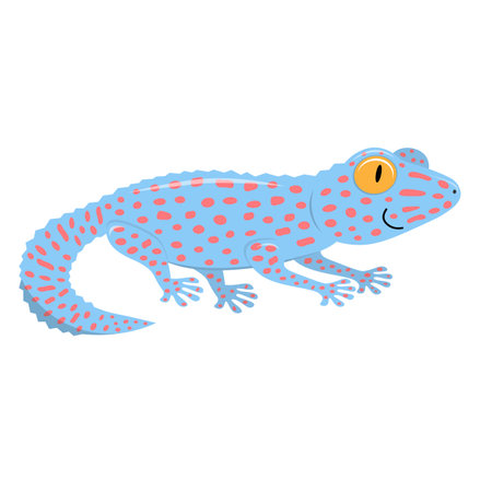 cute cartoon flat gecko, lizard vector isolated on white, illustration for kidsのイラスト素材