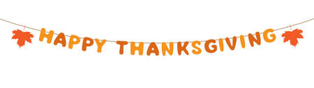 decorative happy thanksgiving garland in orange, flat hanging letters, vector isolated on white backgroundのイラスト素材