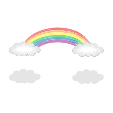 watercolor rainbow with clouds isolated on white backgroundのイラスト素材