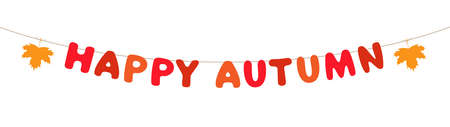 decorative happy autumn garland, hanging letters, vector isolated on white backgroundのイラスト素材