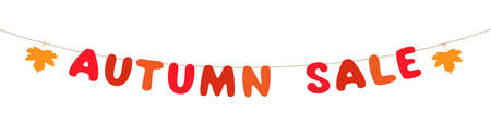 decorative autumn sale garland, hanging letters, vector isolated on white backgroundのイラスト素材