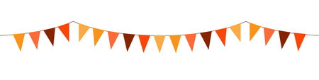 triangular flags in autumn colors, flat decorative vector garland isolated on white backgroundのイラスト素材
