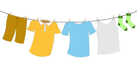 colorful hanging laundry vector decorative garland isolated on white backgroundのイラスト素材