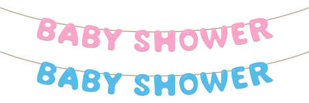 decorative baby shower garland, cut out hanging letters, vector isolated on white background, great for scrap booking, posters, web, greeting cards, banners, textiles, prints, baby party.のイラスト素材
