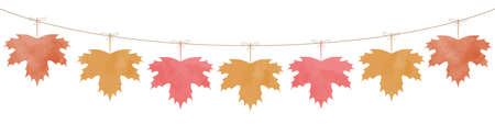 maple leaf garland in orange and red colors for autumn seasson, vector isolated on white background, watercolor effectの写真素材