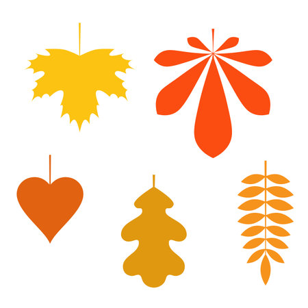 Autumn leaves set, isolated on white background. Simple cartoon flat style. Isolated vector illustration. Design for stickers, web or mobile app.のイラスト素材