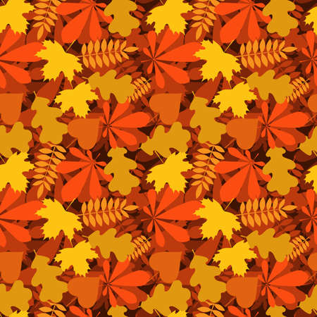 autumn leaves seamless pattern, orange and blue tones, simple cartoon flat style, isolated vector illustration, design for print, fabric, paperのイラスト素材