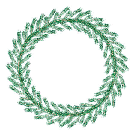 spruce branches, vector illustration isolatedon white background, element for winter season, christmas or nature designs, celebratory wreathの写真素材