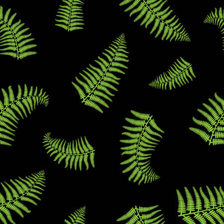 modern green and black fern leaves seamless pattern, simple cartoon flat style, isolated vector illustration, design for print, fabric, paperのイラスト素材