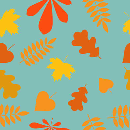 modern colorful autumn leaves seamless pattern, orange and blue tones, simple cartoon flat style, isolated vector illustration, design for print, fabric, paperのイラスト素材