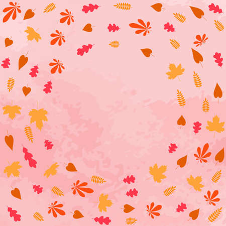 Round frame for fall season. Background with colorful autumn leaves. Vector illustration with watercolor effect.のイラスト素材