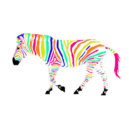 colorful plains zebra with stripes (Equus quagga) from side silhouette,design for posters, cards, print, textiles, homedesignのイラスト素材