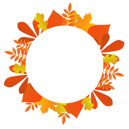autumn leaves round frame , vector illustration isolated on white background, beautiful botanical element for fall seasonのイラスト素材
