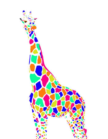 colorful girrafe outline with spots, realistic silhouette vector isolated on white background, design for posters, cards, print, textilesのイラスト素材
