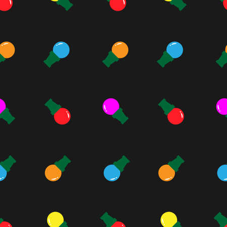 Christmas seamless vector pattern with colorful bulbs on dark backgroundのイラスト素材
