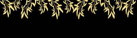 decorative natural rim, branches of golden mistletoe vector illustration on dark backgroundのイラスト素材