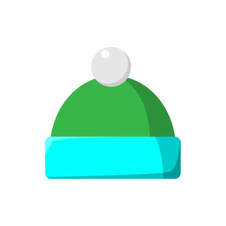green and blue woolen cap symbol, vector isolated on white background, design for winter season, illustration in flat styleのイラスト素材