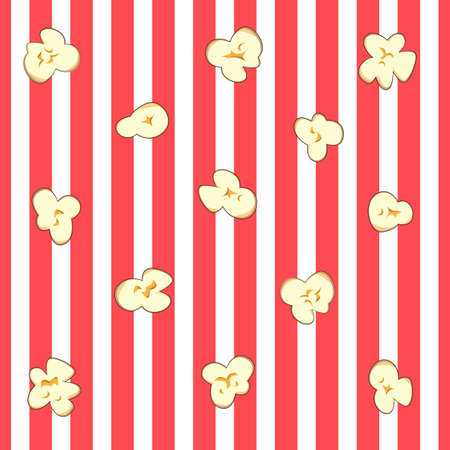 vector illustration of seamless pattern with popcorn and red stripes, design for poster, wrap, paper, printのイラスト素材