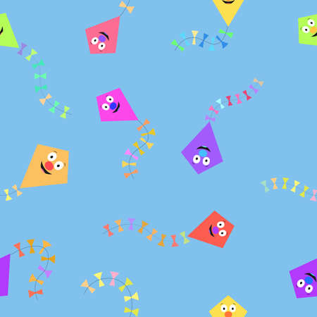 colorful kites seamless pattern, vector design for autumn season, illustration in flat styleのイラスト素材