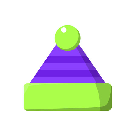 green and violet woolen cap symbol, vector isolated on white background, design for winter season, illustration in flat styleのイラスト素材