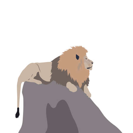 Abstract modern illustration of Lion (Panthera leo krugeri) lying on rock from profile. Trendy artistic vector design isolated on white background. Animals king. African wildlife predator.のイラスト素材