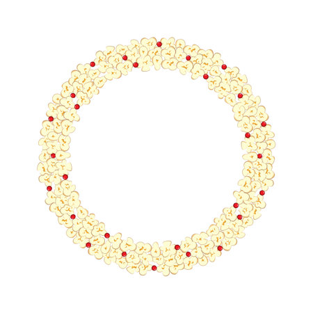 christmas popcorn and cranberies diy string, xmas hanging decoration for winter season, vector isolated on white background, design for decorating invitations, web, cards, posters, bannersのイラスト素材