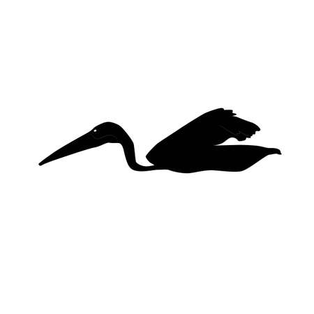 Silhouette of a great white pelican (Pelecanus onocrotalus) standing. Side view. Vector illustration isolated on white background.のイラスト素材