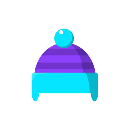 blue and violet woolen cap symbol, vector isolated on white background, design for winter season, illustration in flat styleのイラスト素材