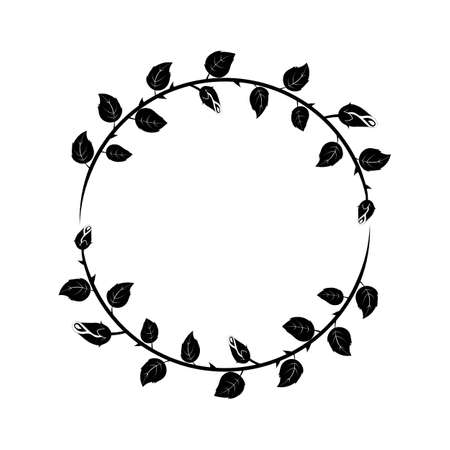 thorny branches with leaves and roses buds, black elegent classical decorative rectangular frame, vector illustrationのイラスト素材