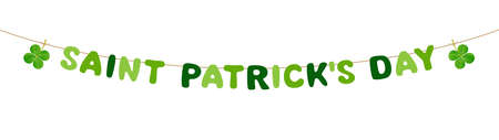 green spring garland with letters saint patricks day and cloverleaves . Vector illustration isolated on white background for web, invitations, posters...のイラスト素材