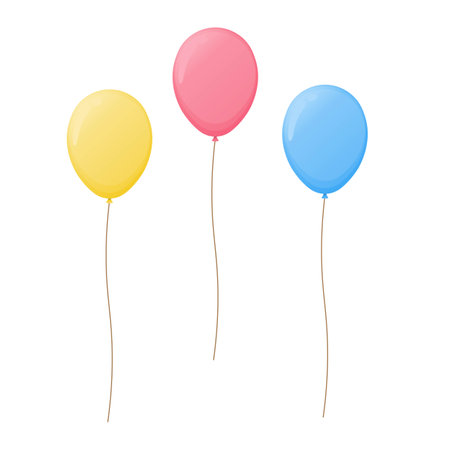 Set of three classic shaped colorful baloons with helium in pink, yellow and blue. Vector isolated on white.のイラスト素材