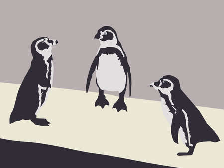 Abstract modern illustration of penguins on the shore, Trendy artistic vector design isolated on white backgroundのイラスト素材