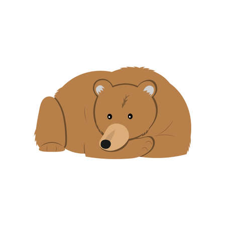 Cute brown bear. Wild nature forest predator lying. Cartoon animal Isolated vector illustration for kids and children.のイラスト素材