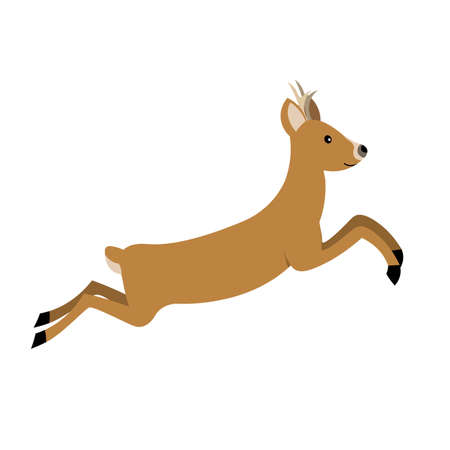 funny smiling jumping deer from side isolated on white background, cute vector illustration for children and kidsのイラスト素材
