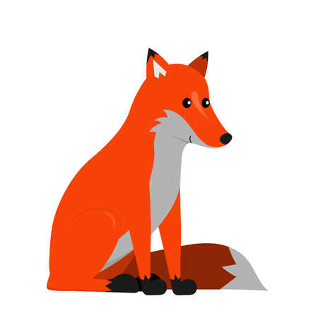 funny smiling orange sitting fox isolated on white background, cute vector illustration for children and kidsのイラスト素材