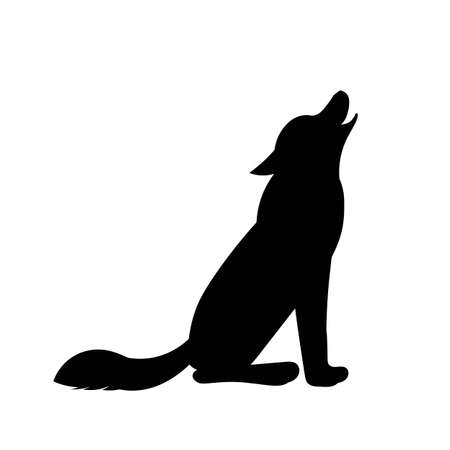 hawling wolf from side isolated silhouette on white background, cute vector illustrationのイラスト素材