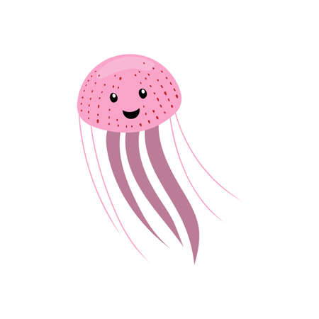 Cute jellyfish on white background in cartoon childish style. Vector illustration for kids.のイラスト素材