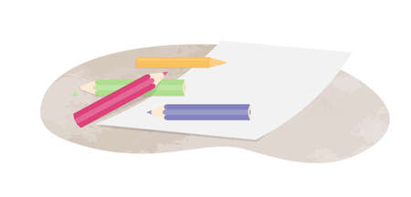Vector illustration of crayons and paper isolated on white background, back to school conceptのイラスト素材