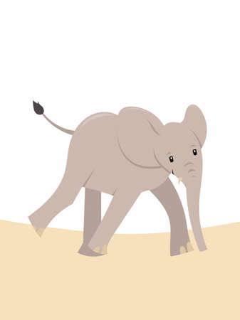 cute cartoon running baby elephant illustration poster for nursery, vector illustration for kids roomのイラスト素材