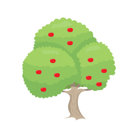 Cartoon apple tree vector illustration in flat design isolated on white background.のイラスト素材
