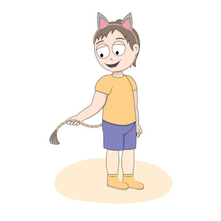 Boy in diy carnival mask. Cute cartoon vector illustration for children isolated on white background. Dog costume.のイラスト素材