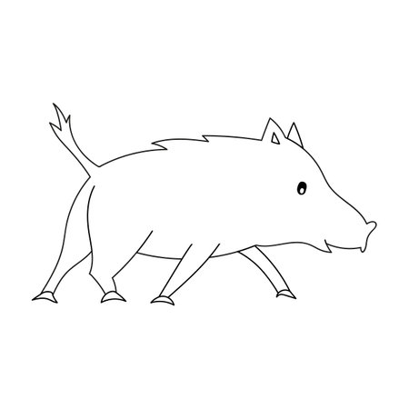 Cute coloring page for kids with cartoon wild pig. Cartoon vector illustration for children isolated on white background.のイラスト素材