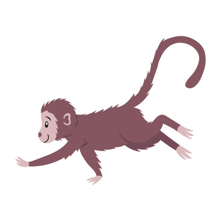 Side view of macaque with brown hair. Asian monkey isolated on white background. Exotic jungle...