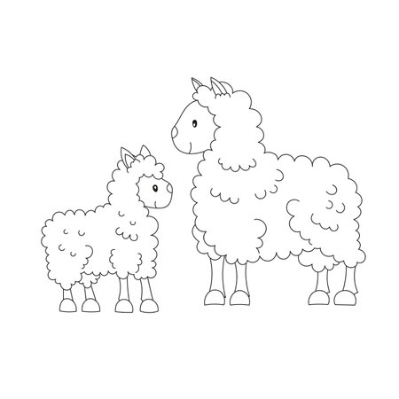 Mother and baby sheep. Coloring page for kids. Cartoon illustration for children isolated on white background.のイラスト素材