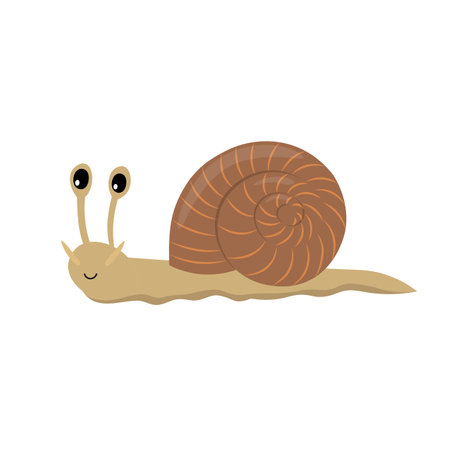 Cartoon flat brown snail isolated on a white background. Colorful vector illustration for children.のイラスト素材